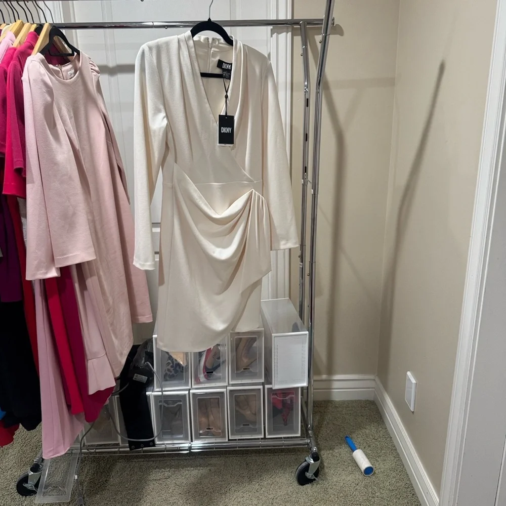 DKNY Cream Draped Dress